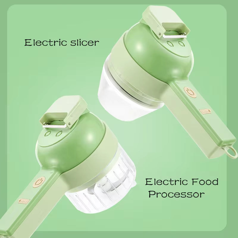 4In1 Electric Vegetable Cutter Set Handheld Wireless Electric Garlic Masher  Chopper Meat Grinder Machine  Peel Slice