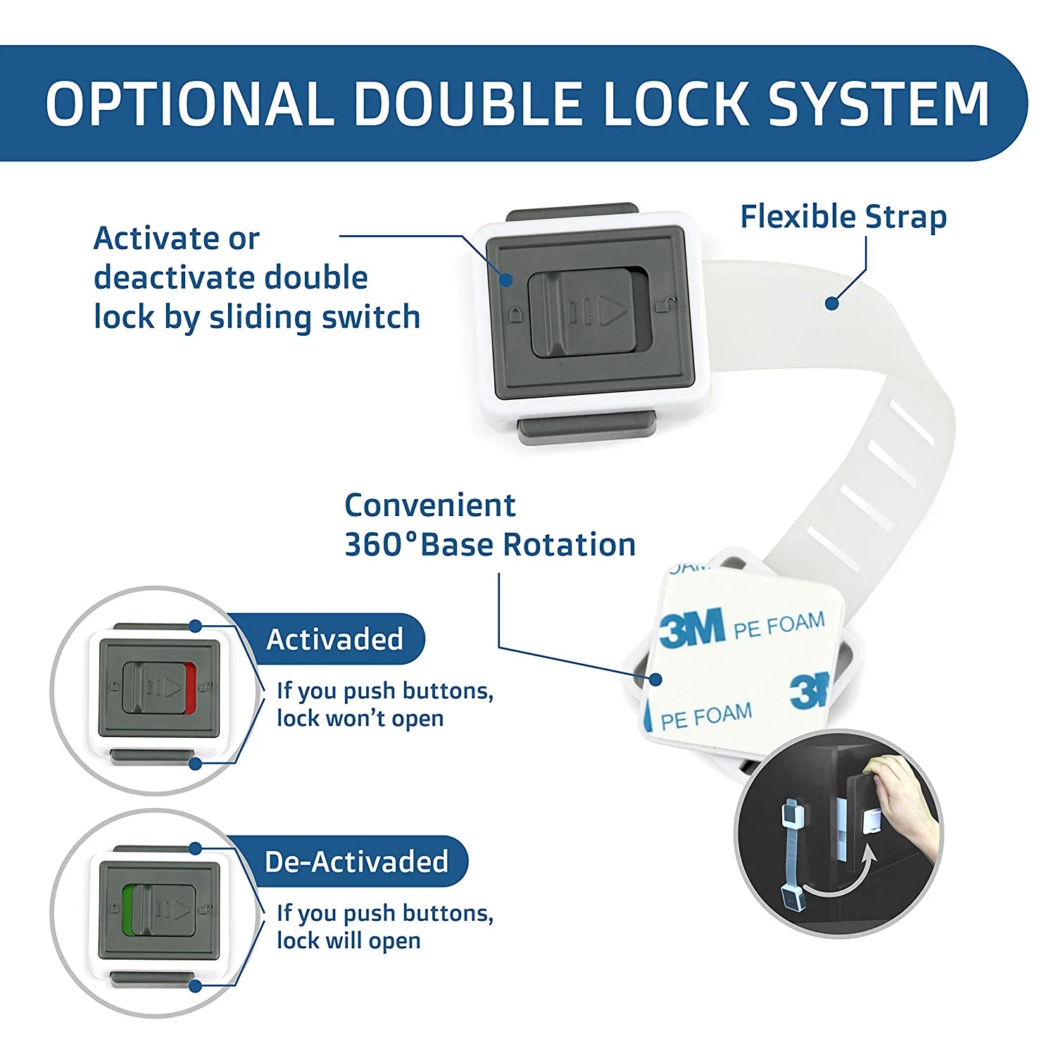 New Version Child Safety Locks 4-Pack. Baby Proof Cabinets, Drawers with Easy Adjustable Strap Length, Double Lock Option, Easier Latch for  to Open. Secure Oven, Refrigerator, Toilet, Doors