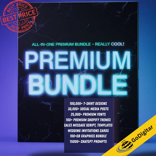 Premium All-in-One Bundle with Resell Rights: T-Shirts, Fonts & More
